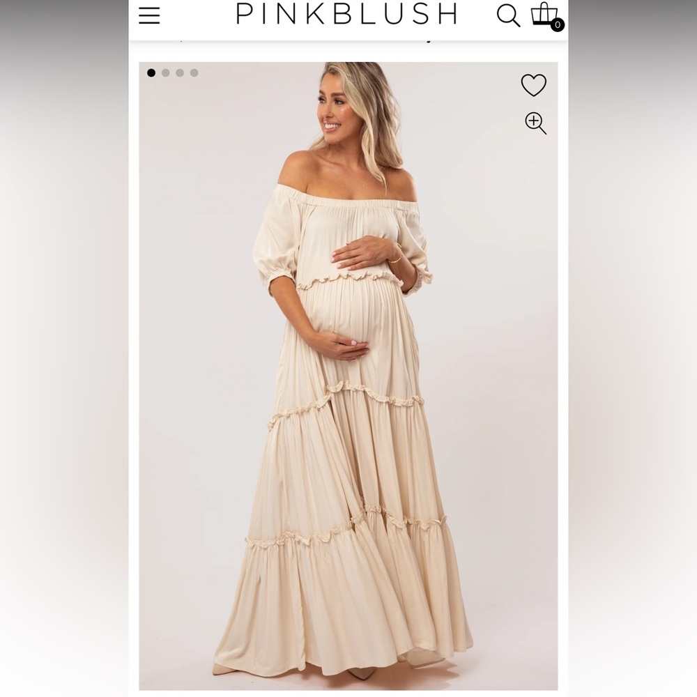 Pink blush fore brand Cream Off Shoulder Ruffle Tiered Maternity Maxi Dress
